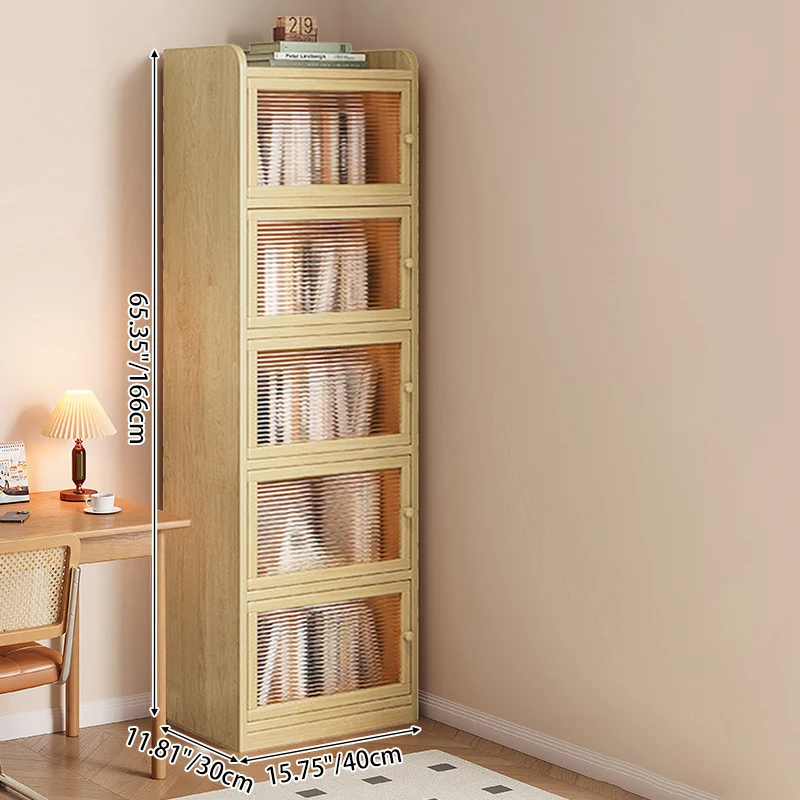 Modern Minimalist Solid Wood Acrylic Rectangular Storage Cabinet 6-Tier For Living Room