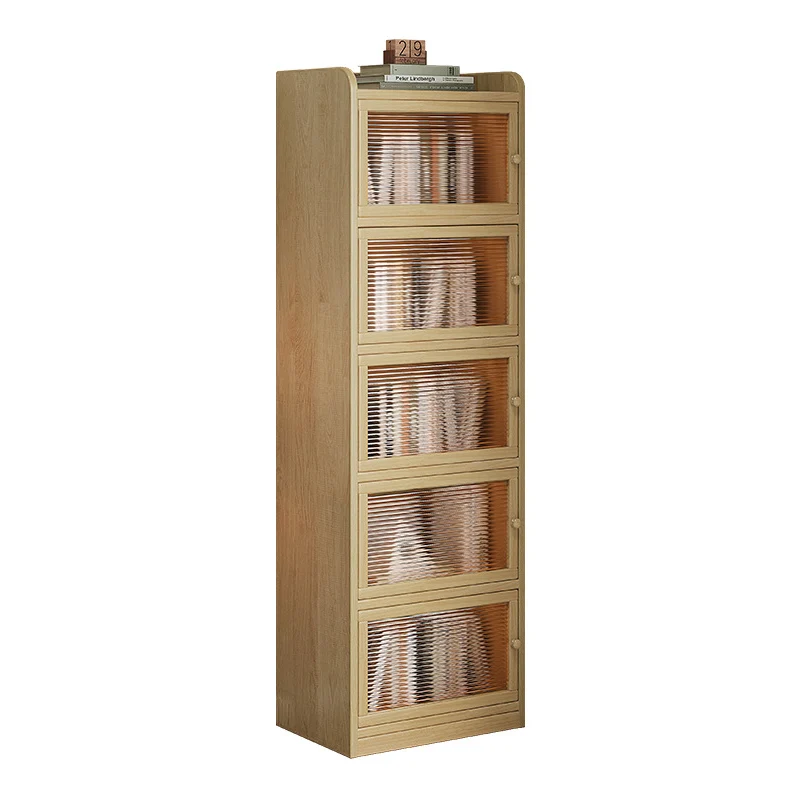 Modern Minimalist Solid Wood Acrylic Rectangular Storage Cabinet 6-Tier For Living Room