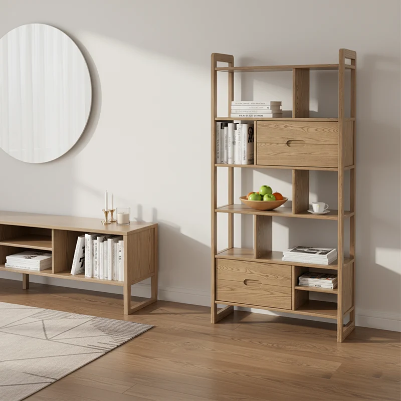 Rustic Solid Ash Wood Shelf - Multi-Compartment Organizer Storage Shelf For Living Room & Study
