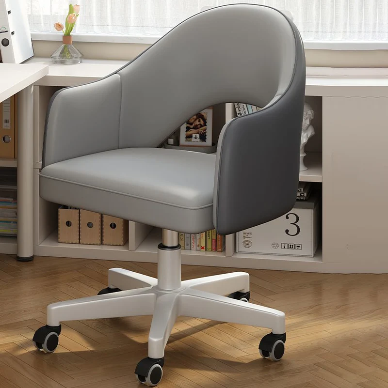 Modern Minimalist Microfiber Leather & Carbon Steel Square Cushion & Curved Backrest Desk Chair, Adjustable & Movable For Home Office