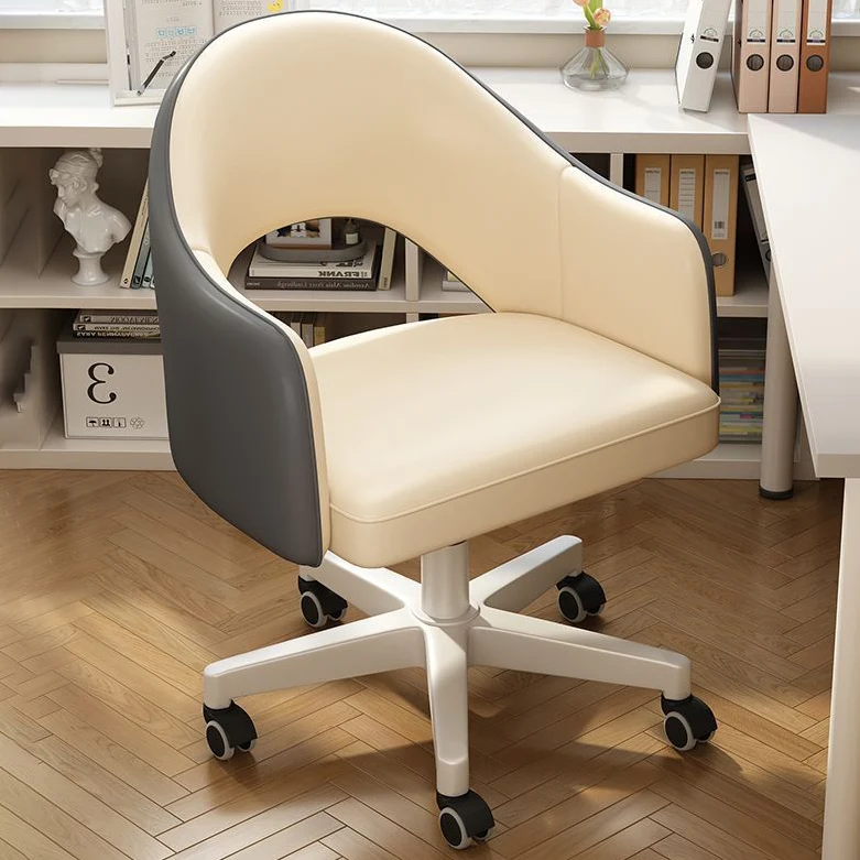 Modern Minimalist Microfiber Leather & Carbon Steel Square Cushion & Curved Backrest Desk Chair, Adjustable & Movable For Home Office