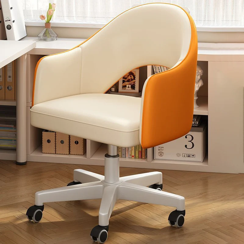 Modern Minimalist Microfiber Leather & Carbon Steel Square Cushion & Curved Backrest Desk Chair, Adjustable & Movable For Home Office