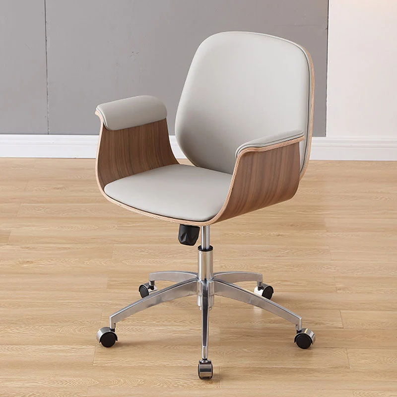 Contemporary Luxury Microfiber Leather Plywood Grain Height Adjustable Swivel Desk Chair Backrest Armrest For Home Office
