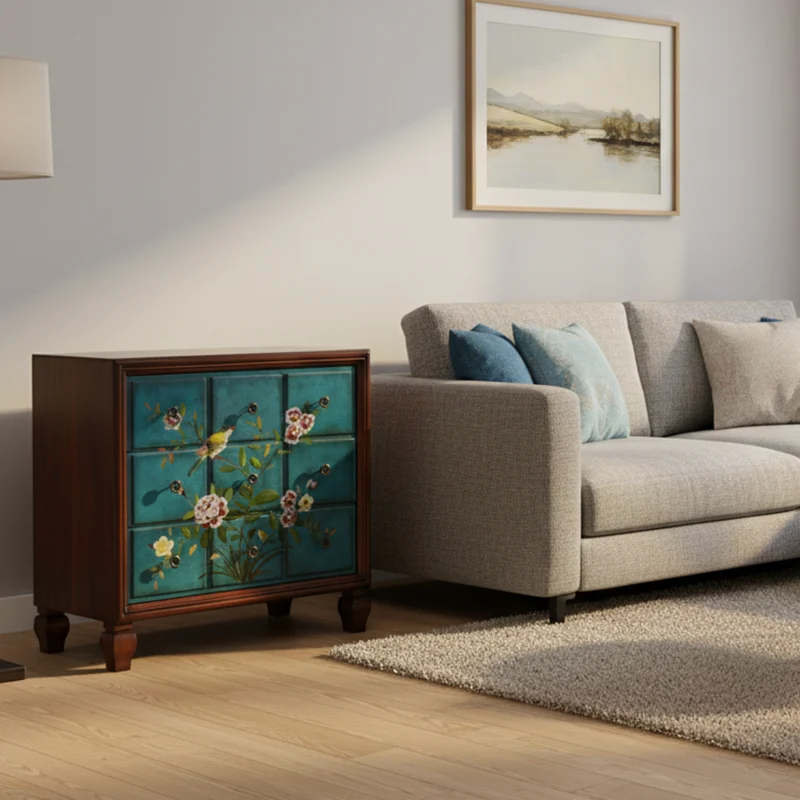 Contemporary Retro MDF Birch Wood Rectangular Storage Cabinet 3-Drawer For Living Room & Bedroom