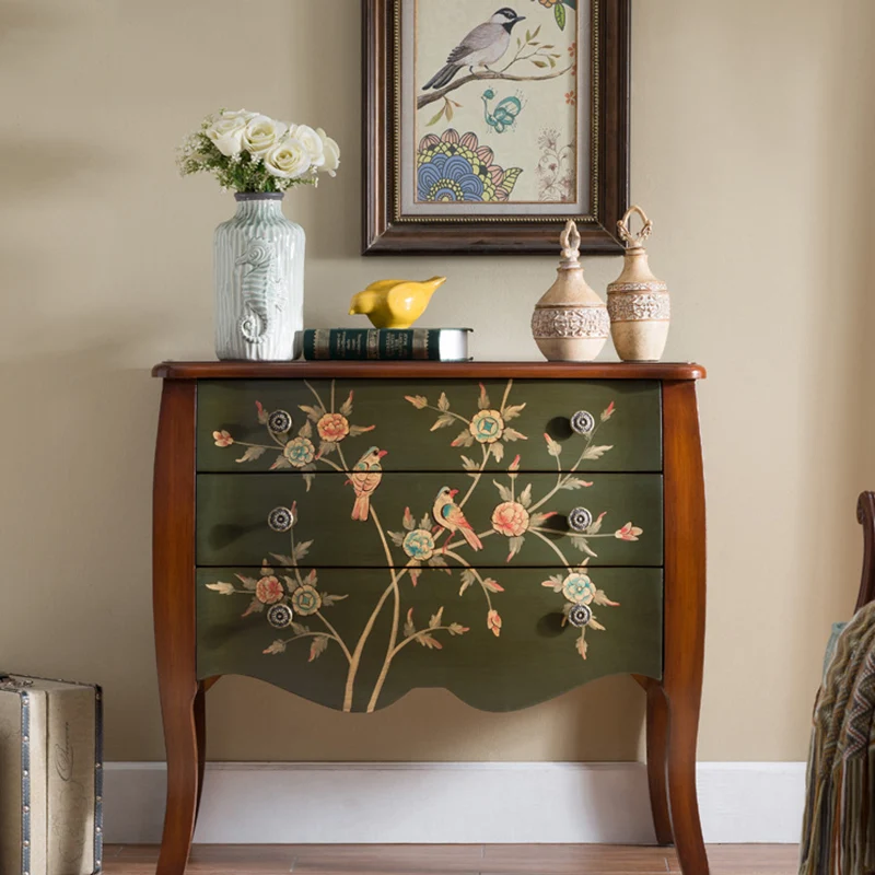 Traditional Chinese MDF Birch Wood Rectangular Storage Cabinet 3-Drawer For Living Room & Bedroom