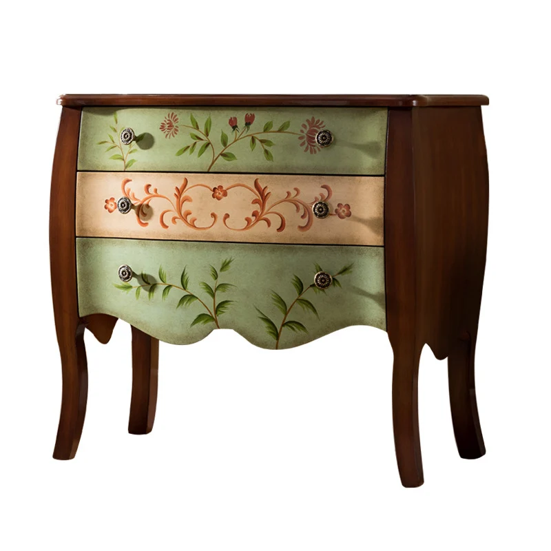 Traditional Chinese MDF Birch Wood Rectangular Storage Cabinet 3-Drawer For Living Room & Bedroom