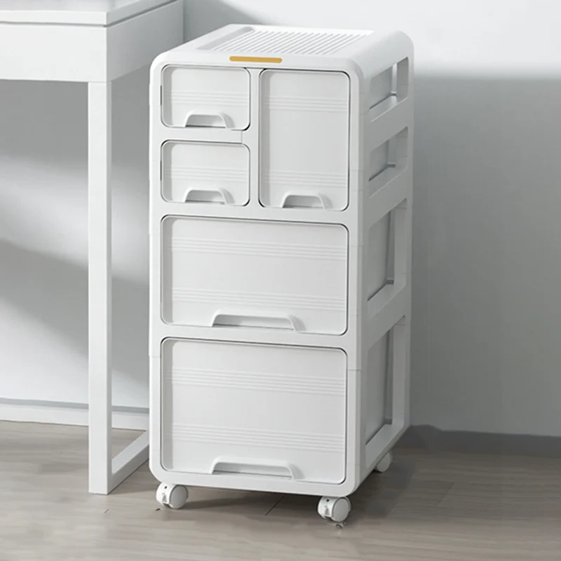 Modern Minimalist PP Mobile Curved Rectangular Storage Cabinet With 3/4/5 Drawers For Living Room