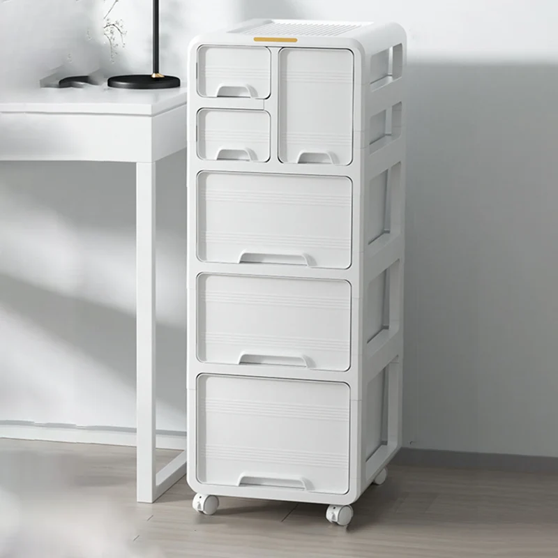 Modern Minimalist PP Mobile Curved Rectangular Storage Cabinet With 3/4/5 Drawers For Living Room