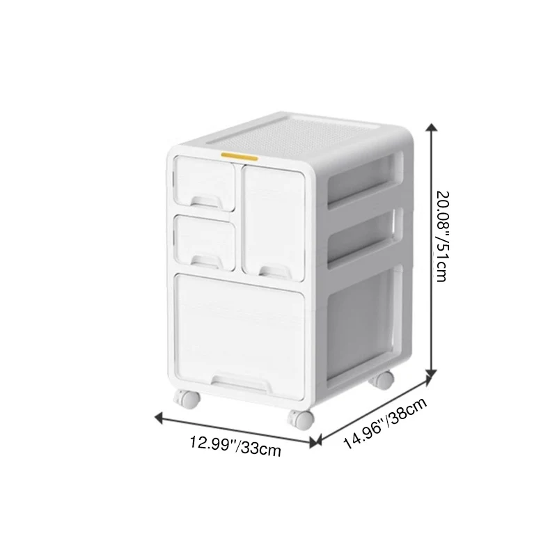 Modern Minimalist PP Mobile Curved Rectangular Storage Cabinet With 3/4/5 Drawers For Living Room