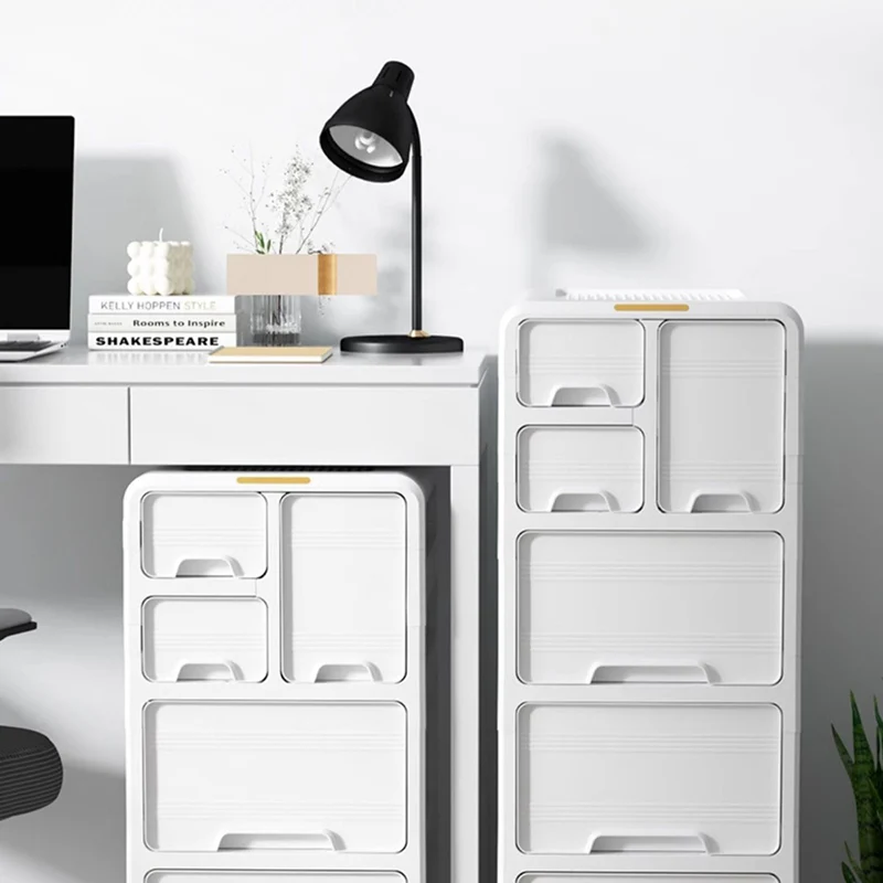 Modern Minimalist PP Mobile Curved Rectangular Storage Cabinet With 3/4/5 Drawers For Living Room
