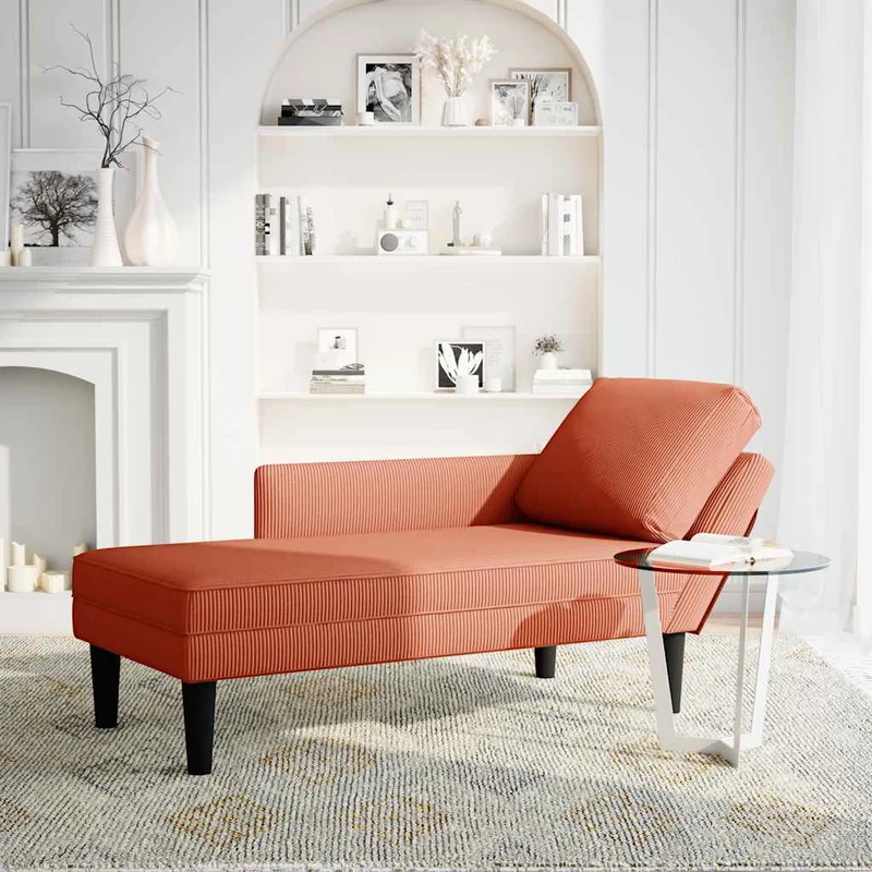 Chaise lounge com almofada tecido corduroy laranja