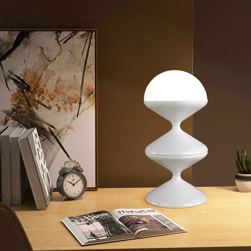 Contemporary Scandinavian Iron Acrylic Cream Round 1-Light Table Lamp For Bedroom