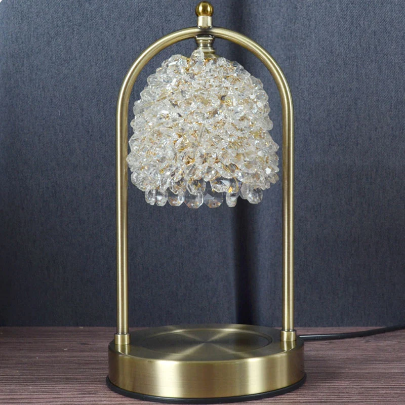 Modern Art Deco Iron Crystal Round 1-Light Melting Wax Table Lamp For Bedroom