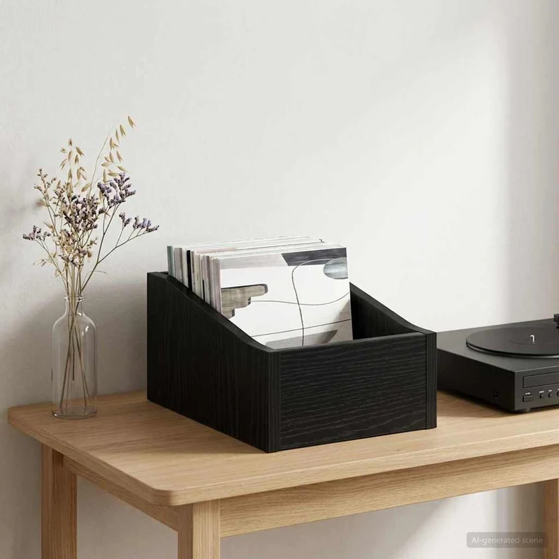 Caixa de Discos LP Carvalho Preto 23 x 33 x 16 cm