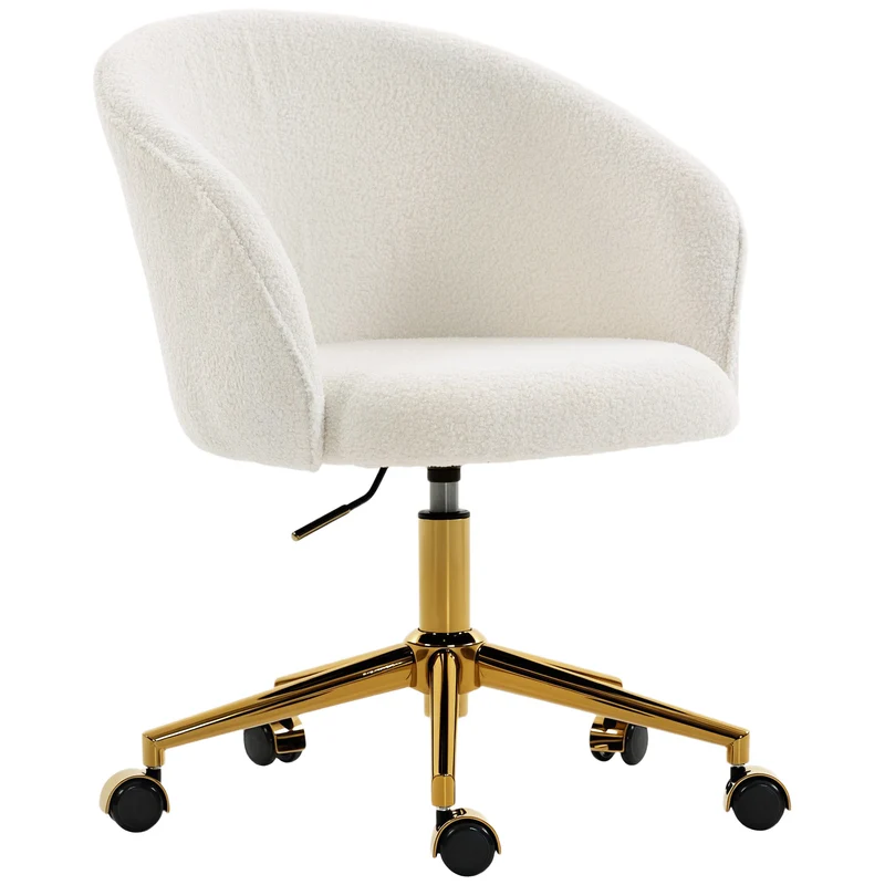 Cadeira de Escritório Cadeira de Escritório Ergonômica com Ajuste de Altura Assento Giratório Base em Aço Creme