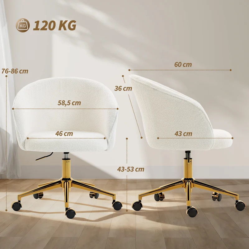Cadeira de Escritório Cadeira de Escritório Ergonômica com Ajuste de Altura Assento Giratório Base em Aço Creme