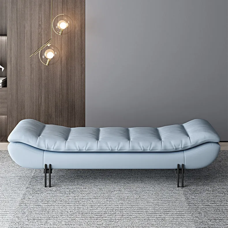 Modern Minimalist Faux Nappa Leather Down Steel & Plywood Rectangular Bench For Bedroom & Entryway