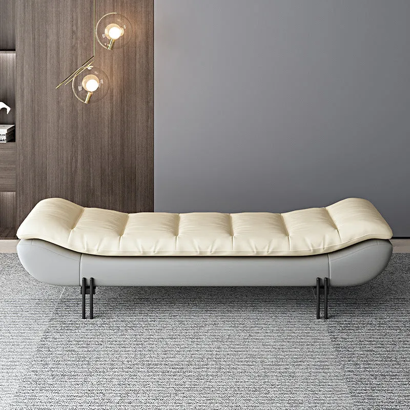 Modern Minimalist Faux Nappa Leather Down Steel & Plywood Rectangular Bench For Bedroom & Entryway