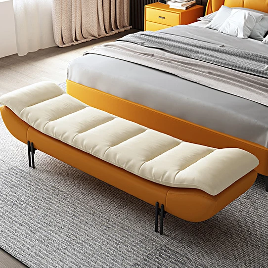 Modern Minimalist Faux Nappa Leather Down Steel & Plywood Rectangular Bench For Bedroom & Entryway
