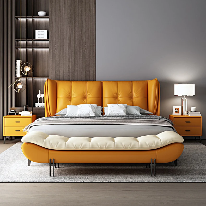 Modern Minimalist Faux Nappa Leather Down Steel & Plywood Rectangular Bench For Bedroom & Entryway