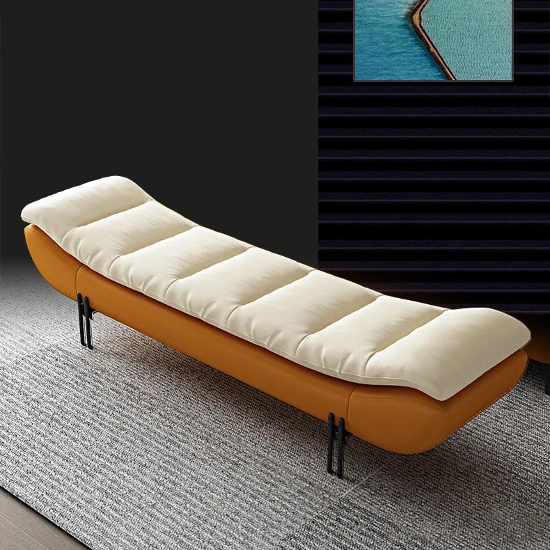 Modern Minimalist Faux Nappa Leather Down Steel & Plywood Rectangular Bench For Bedroom & Entryway