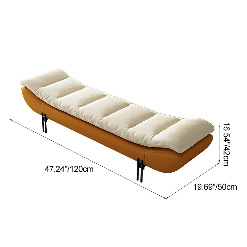 Modern Minimalist Faux Nappa Leather Down Steel & Plywood Rectangular Bench For Bedroom & Entryway