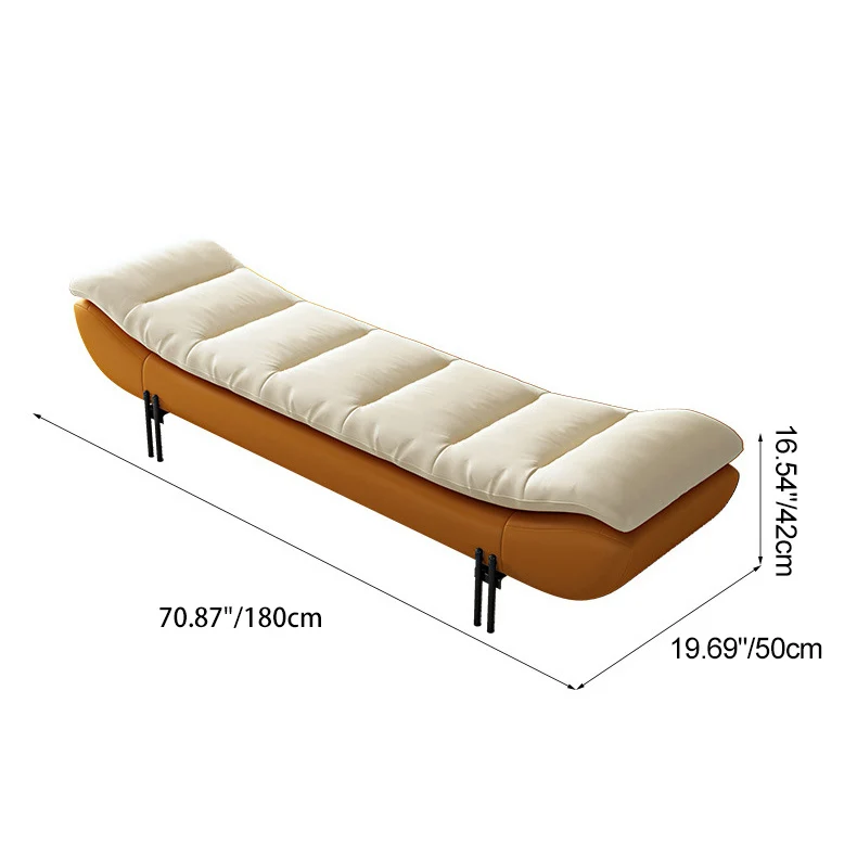 Modern Minimalist Faux Nappa Leather Down Steel & Plywood Rectangular Bench For Bedroom & Entryway