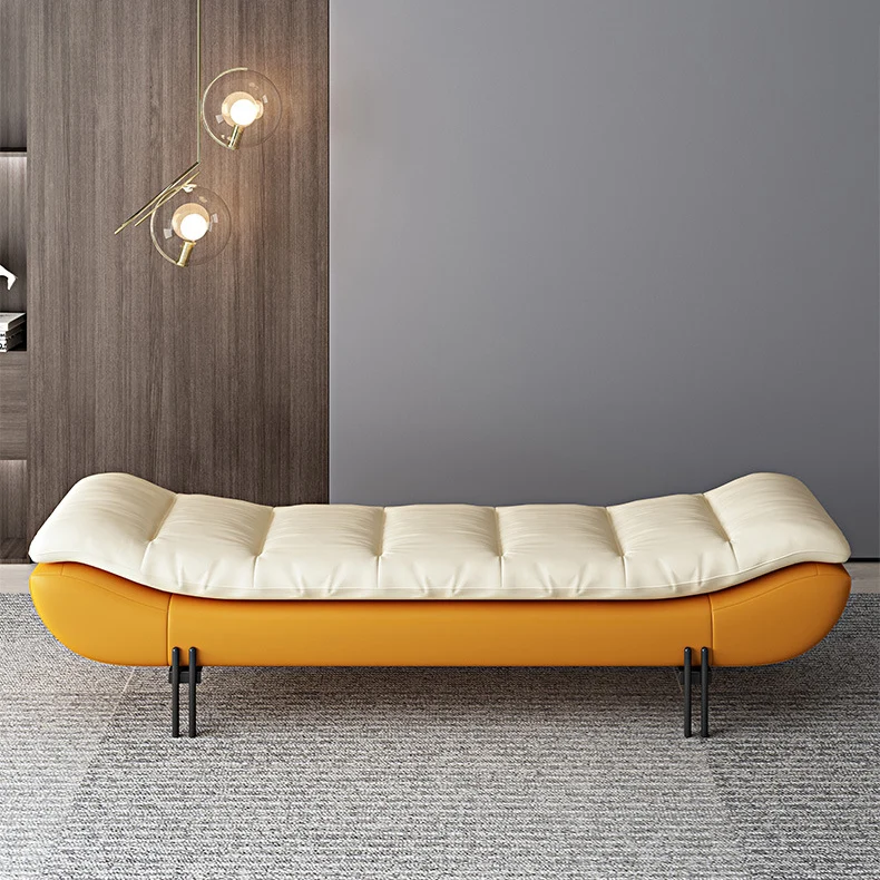 Modern Minimalist Faux Nappa Leather Down Steel & Plywood Rectangular Bench For Bedroom & Entryway