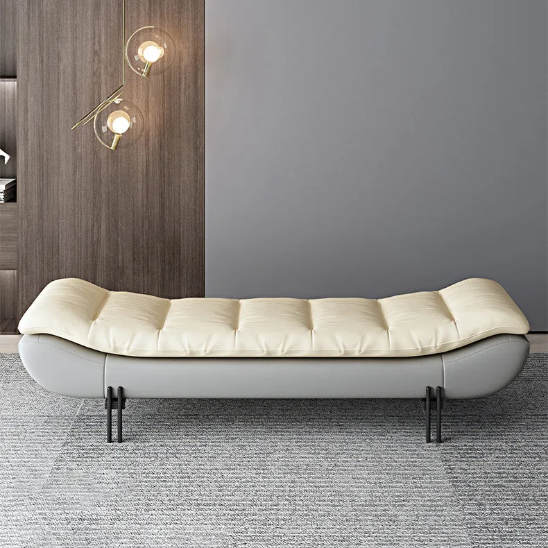 Modern Minimalist Faux Nappa Leather Down Steel & Plywood Rectangular Bench For Bedroom & Entryway