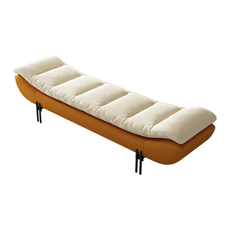 Modern Minimalist Faux Nappa Leather Down Steel & Plywood Rectangular Bench For Bedroom & Entryway