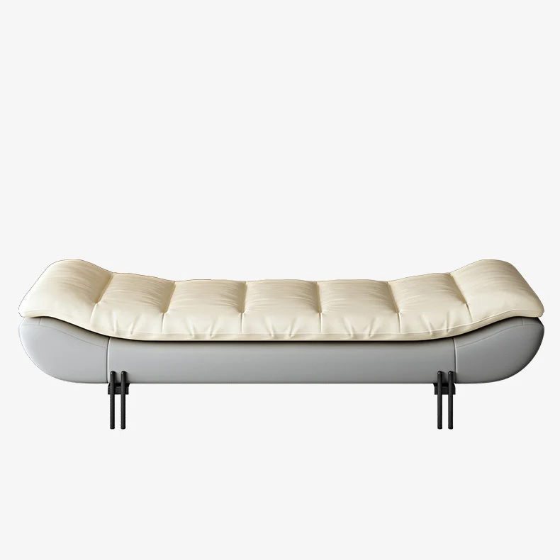 Modern Minimalist Faux Nappa Leather Down Steel & Plywood Rectangular Bench For Bedroom & Entryway