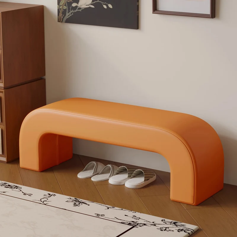 Modern Minimalist Eco-Friendly Engineered Wood Sherpa Fabric And PU Leather Rectangular Bench For Entryway And Living Room