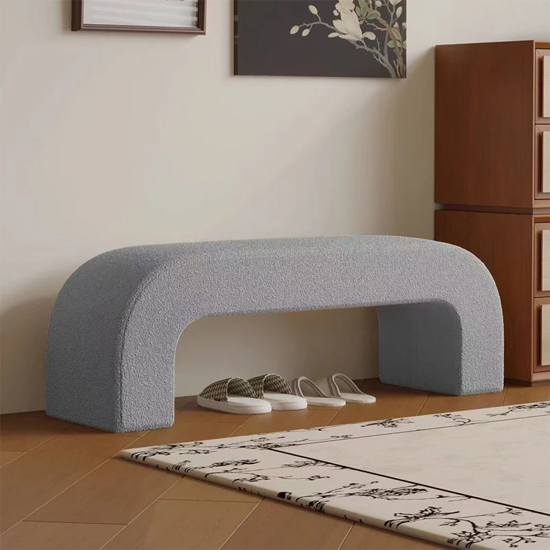 Modern Minimalist Eco-Friendly Engineered Wood Sherpa Fabric And PU Leather Rectangular Bench For Entryway And Living Room