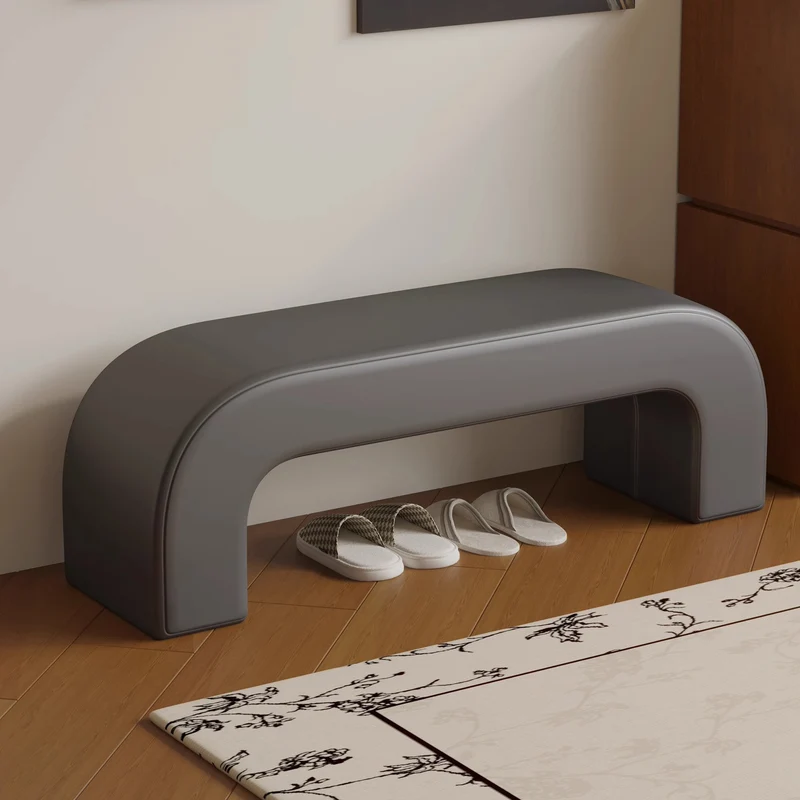 Modern Minimalist Eco-Friendly Engineered Wood Sherpa Fabric And PU Leather Rectangular Bench For Entryway And Living Room
