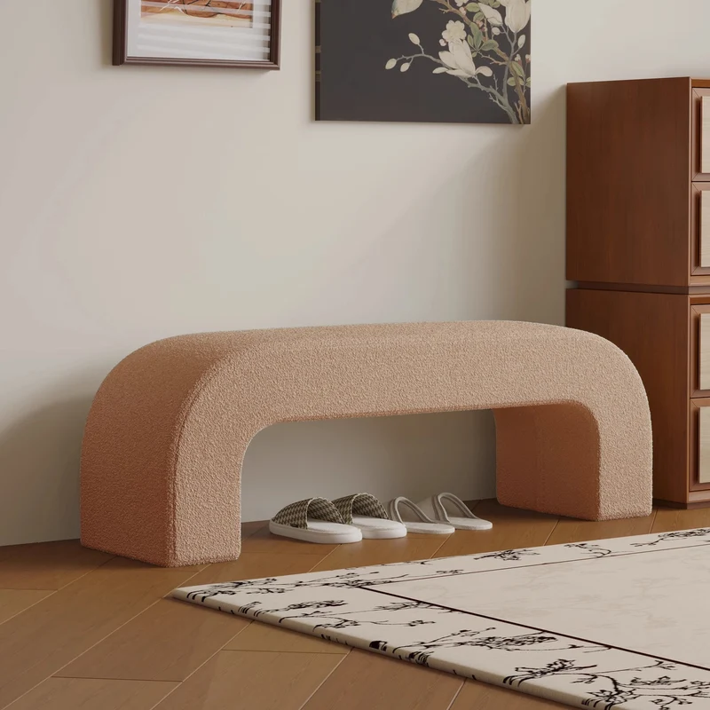Modern Minimalist Eco-Friendly Engineered Wood Sherpa Fabric And PU Leather Rectangular Bench For Entryway And Living Room
