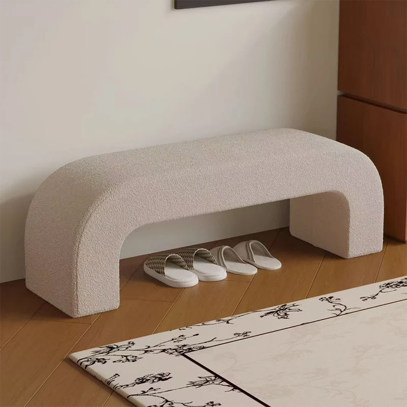 Modern Minimalist Eco-Friendly Engineered Wood Sherpa Fabric And PU Leather Rectangular Bench For Entryway And Living Room