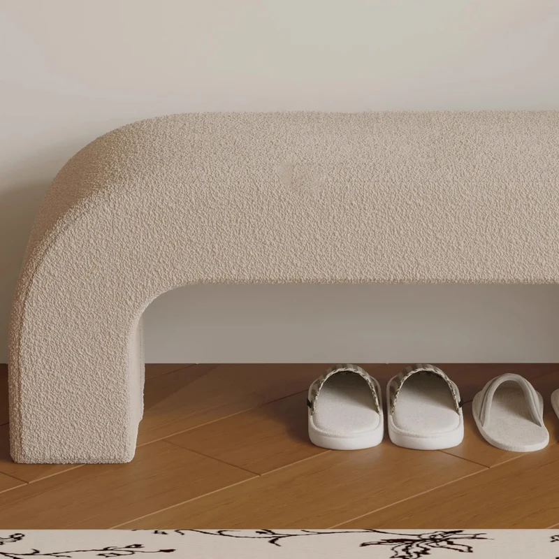 Modern Minimalist Eco-Friendly Engineered Wood Sherpa Fabric And PU Leather Rectangular Bench For Entryway And Living Room