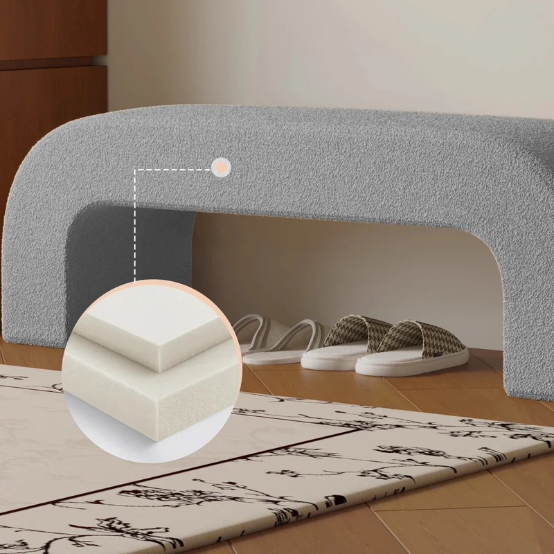 Modern Minimalist Eco-Friendly Engineered Wood Sherpa Fabric And PU Leather Rectangular Bench For Entryway And Living Room