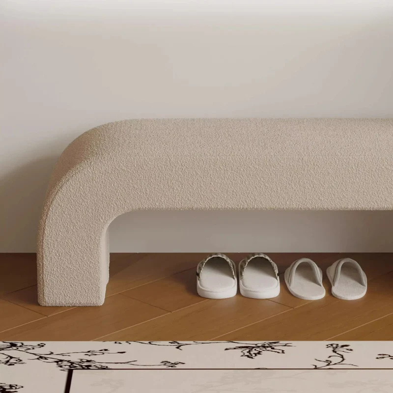 Modern Minimalist Eco-Friendly Engineered Wood Sherpa Fabric And PU Leather Rectangular Bench For Entryway And Living Room