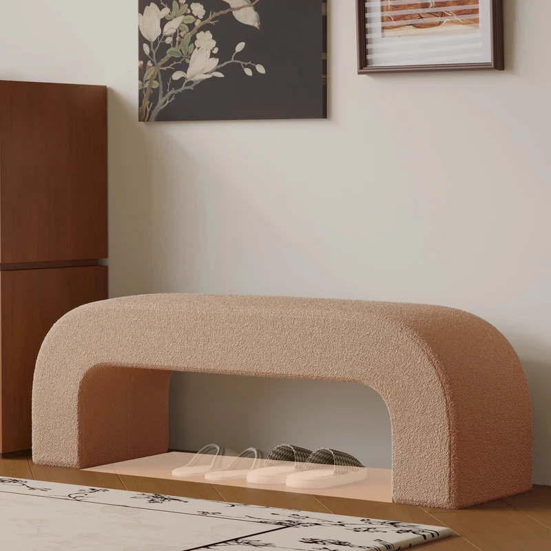 Modern Minimalist Eco-Friendly Engineered Wood Sherpa Fabric And PU Leather Rectangular Bench For Entryway And Living Room
