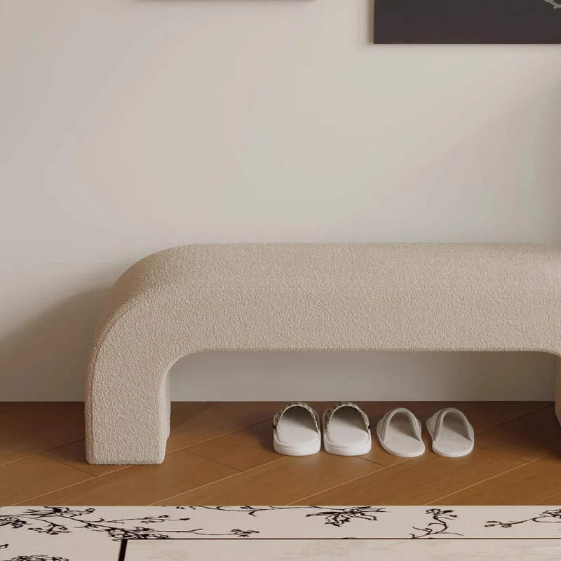Modern Minimalist Eco-Friendly Engineered Wood Sherpa Fabric And PU Leather Rectangular Bench For Entryway And Living Room