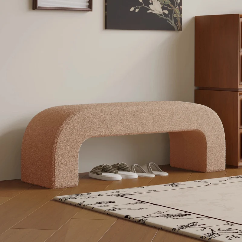 Modern Minimalist Eco-Friendly Engineered Wood Sherpa Fabric And PU Leather Rectangular Bench For Entryway And Living Room