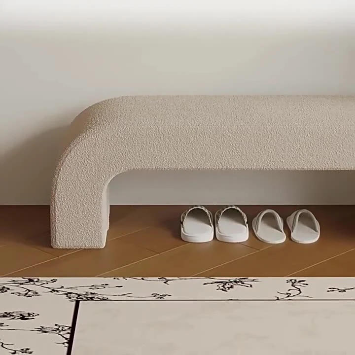 Modern Minimalist Eco-Friendly Engineered Wood Sherpa Fabric And PU Leather Rectangular Bench For Entryway And Living Room