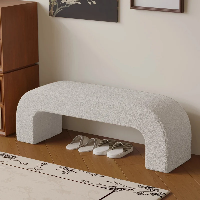 Modern Minimalist Eco-Friendly Engineered Wood Sherpa Fabric And PU Leather Rectangular Bench For Entryway And Living Room