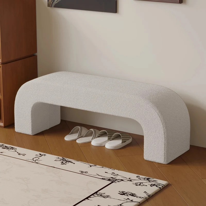 Modern Minimalist Eco-Friendly Engineered Wood Sherpa Fabric And PU Leather Rectangular Bench For Entryway And Living Room