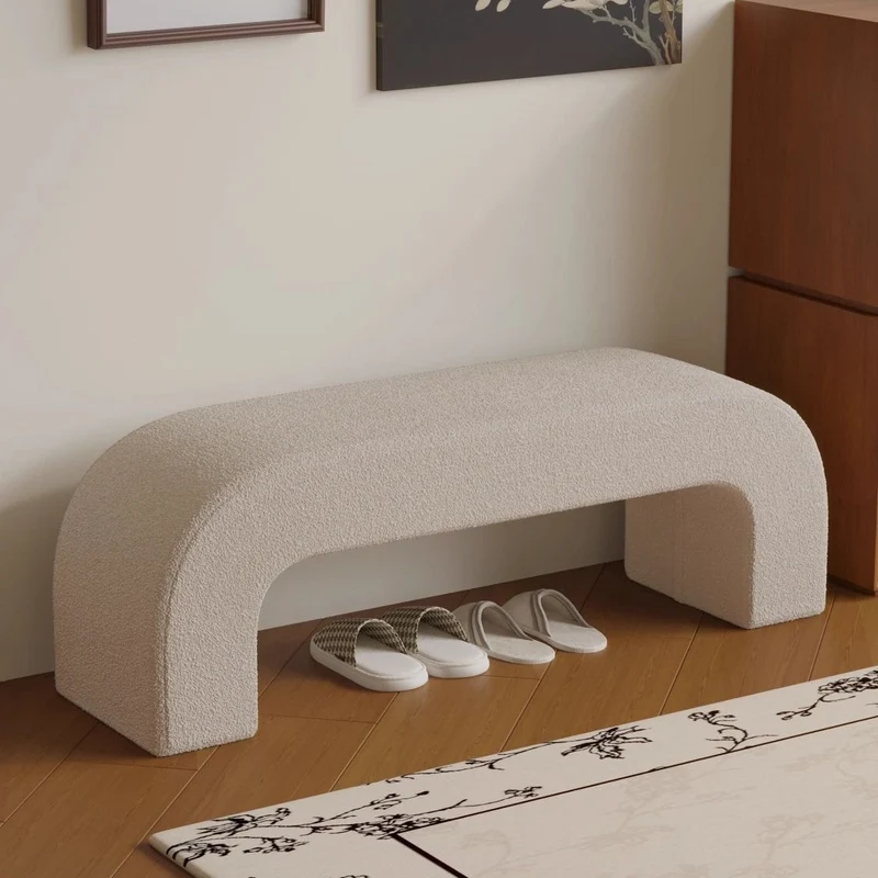 Modern Minimalist Eco-Friendly Engineered Wood Sherpa Fabric And PU Leather Rectangular Bench For Entryway And Living Room