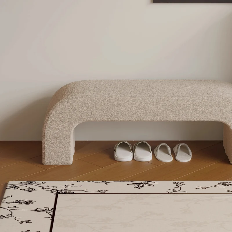 Modern Minimalist Eco-Friendly Engineered Wood Sherpa Fabric And PU Leather Rectangular Bench For Entryway And Living Room