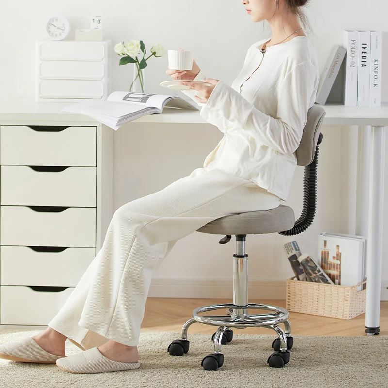 Modern Minimalist Fabric & Metal Round Seat Desk Chair Backrest & Adjustable Height For Home Office