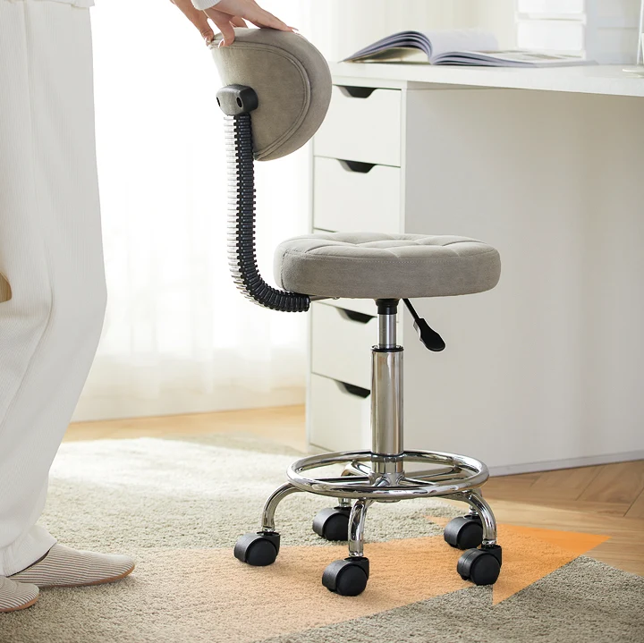 Modern Minimalist Fabric & Metal Round Seat Desk Chair Backrest & Adjustable Height For Home Office