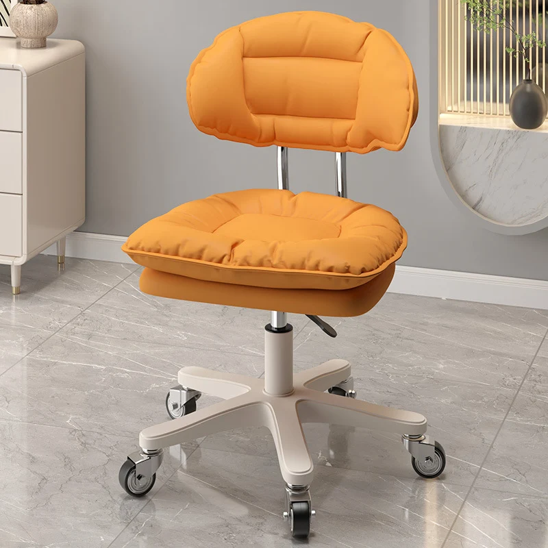 Modern Minimalist PU Leather Stainless Steel Square Upholstery Desk Chair Curved Backrest For Home Office